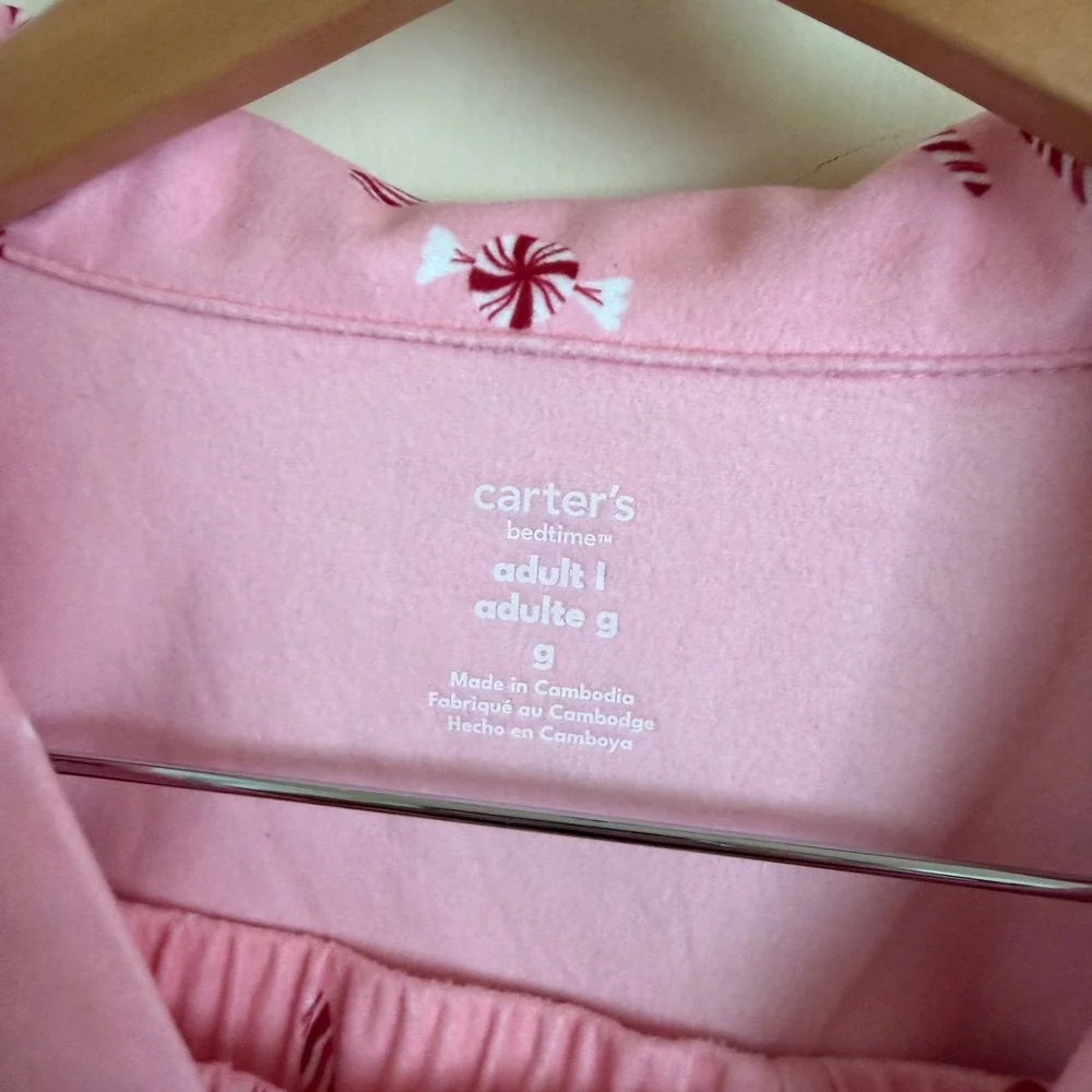 Carters Bedtime Womens Pink Candy Cane Holiday Pajama Set‎ Size Large New NWT